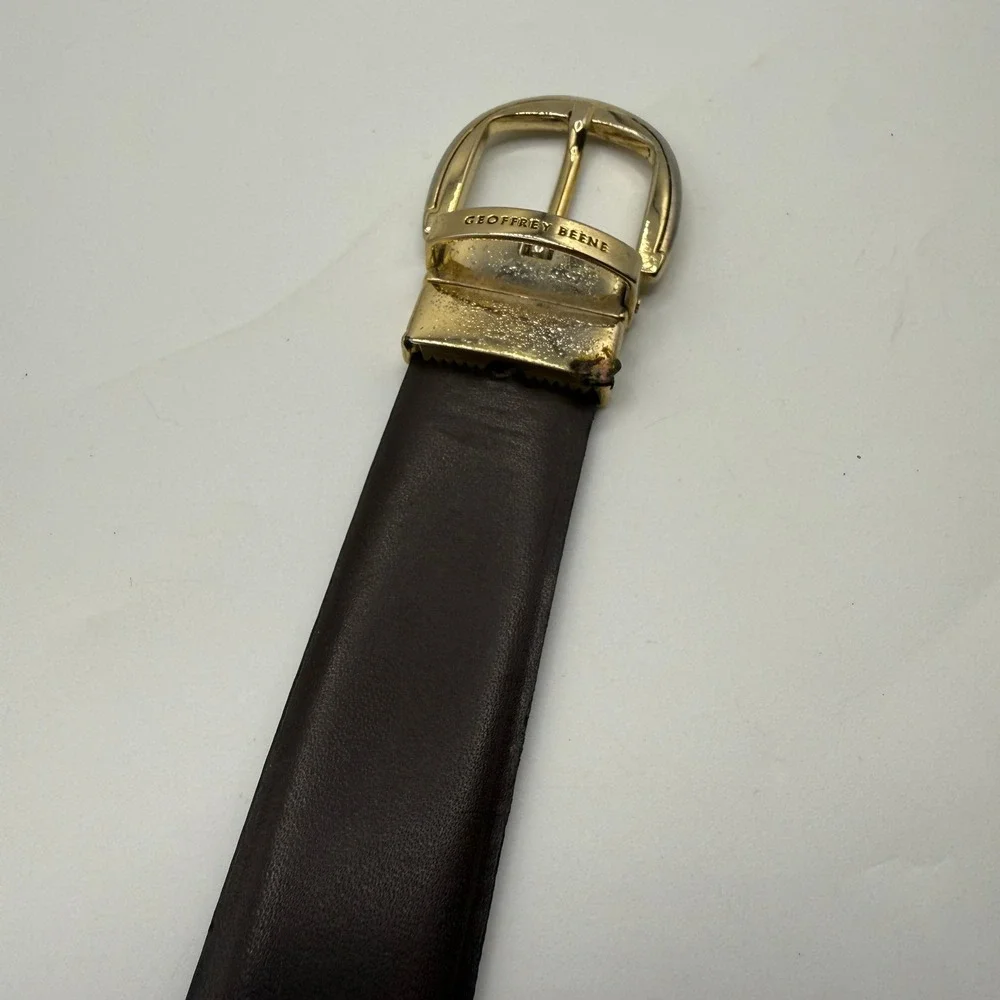 Geoffrey Beene Mens Reversible Leather Belt Black Brown Gold‎ Buckle Sz 40 Italy